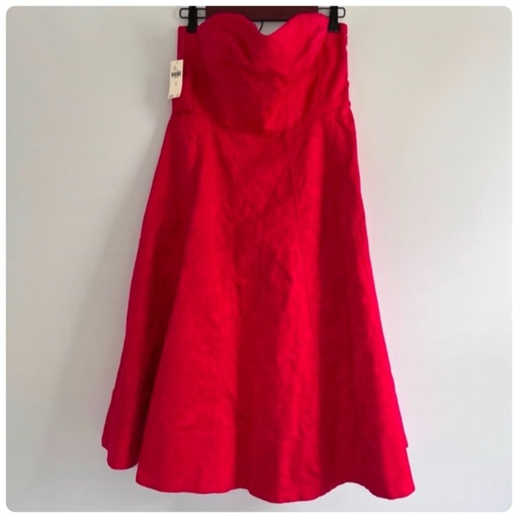 NWT Anthropologie Jacquard floral print Red Strapless Midi Dress size 12 - Picture 9 of 14